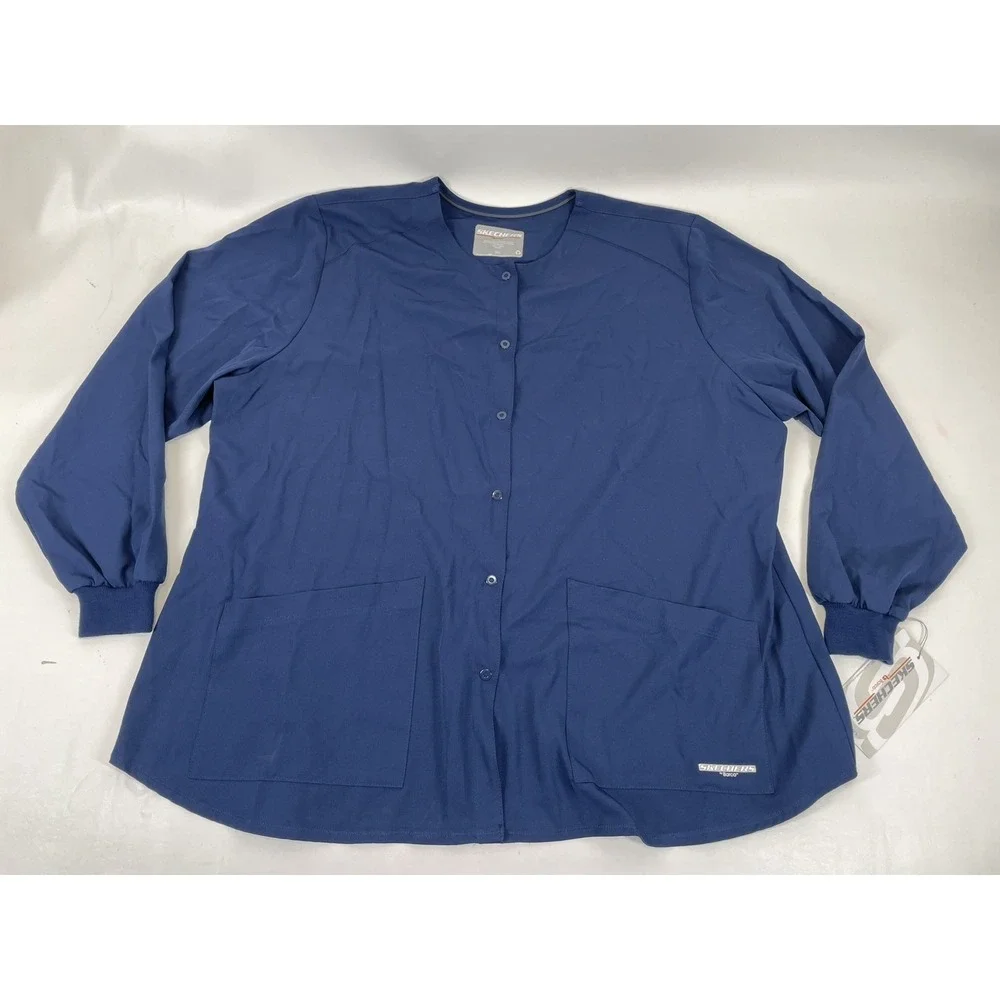 SKECHERS Scrubs 2PKT Stability Snap Warmup Top Womens 3XL Navy‎ NWT